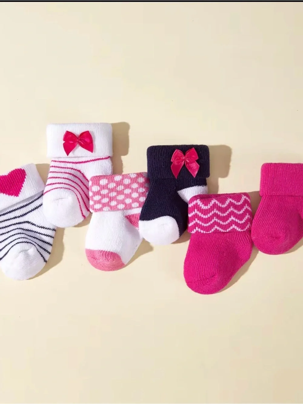 Baby Girls Assorted Pink & White Bootie Socks - 6 Pack